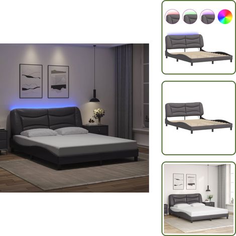 Cadre de lit avec LED sans matelas gris 160x200 cm - Lit Plateforme - Lit Design - Lit Avec Éclairage Led - Cadre Lit Gris - Lit Double (1/5)