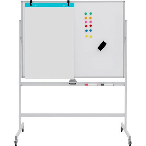 COSTWAY Lavagna Bianca Magnetica Doppia, Lavagna Bianca Regolabile in Altezza e Ruote Bloccabili, 6 Pennarelli, 12 Calamite e 1 Cancellino, Ideale per Casa Ufficio e Scuola, 126 x 53,5 x 160-180 cm (1/5)