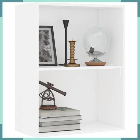 Bibliothèque - À 2 niveaux - Blanc - 60 x 30 x 76,5 cm - 2 étagères (1/5)