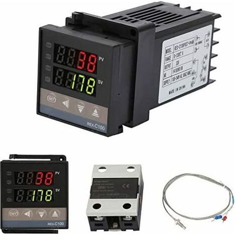 Contrôleur de température numérique REX-C100 – Plage 0-1300℃ – Alimentation AC 110-240V – Précision 0,5% FS – Sonde inox étanche - AC110V-240V (1/5)