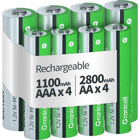 Lot de 8 piles rechargeables AA AAA haute capacité (4 piles AA 2800 mAh et 4 piles AAA 1100 mAh) 1,2 V NiMH Faible auto-décharge (1/5)