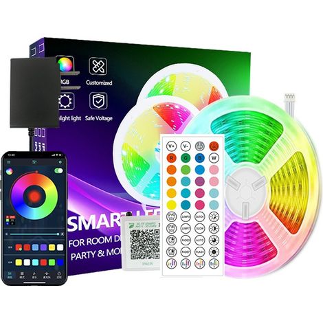Kit de ruban LED RGB 20 m - Prise UE, couleurs changeantes, télécommande, compatible smartphone