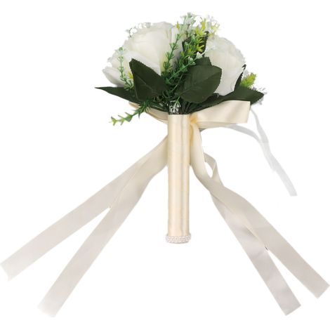 Bouquets de mariée en soie et plastique, romantiques, raffinés, confortables à porter, magnifiques bouquets de mariée pour la décoration intérieure, blanc laiteux (1/5)