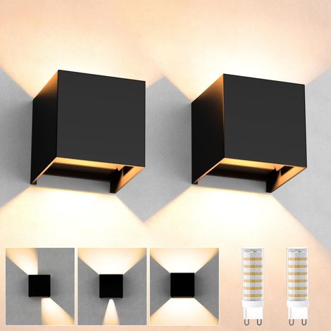 2pcs Outdoor/Indoor LED Wall Light, Modern 12W 3000K Wall Lamp Black Lighting Fixture IP65 Adjustable Lighting Angle for Hallway Bedroom Balcony Porch (1/5)