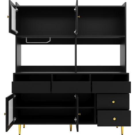 Credenza alta da pranzo 145x39x171 cm con ante in vetro rigato e portabottiglie HOMVRA (1/5)