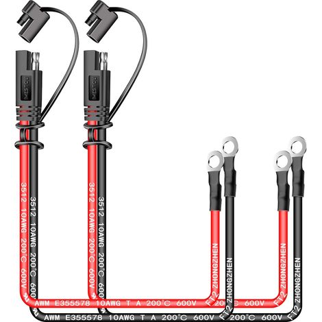 10AWG SAE Câbles 2 broches Bouchons à Déconnexion Rapide sur le Harnais de la Borne d'origine 1 pieds Câbles de Rallonge Connecteurs SAE pour Moto 12V / 24V, VTT, Tondeuse à Gazon, Camion (2) (1/5)