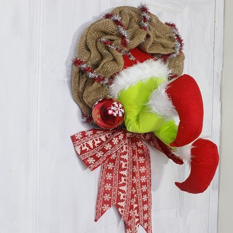 Guirlande de Noël pour porte, décoration de Noël, guirlande décorative « Le Grinch », guirlande de porte en toile de jute (1/4)