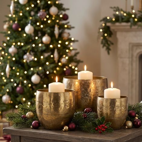 Vaso decorativo artigianale in metallo color oro per decorazioni natalizie set da 3 (1/4)
