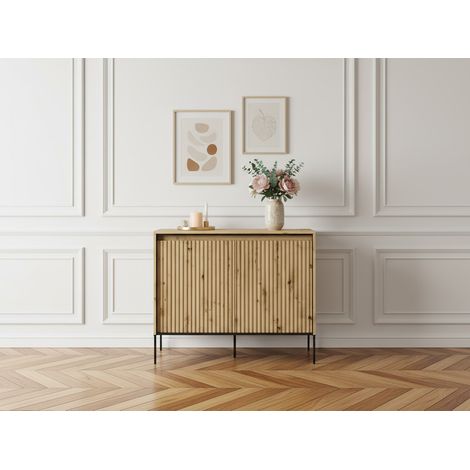 BOBOCHIC - Buffet 2 portes 100 cm LENARA avec tasseaux et LED   Marron clair (1/4)
