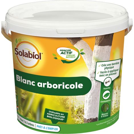 Blanc arboricole prêt à l'emploi 1L – Insecticide biologique – Crée une barrière physique contre parasites et champignons – Utilisation sur troncs d'arbres – Solabiol