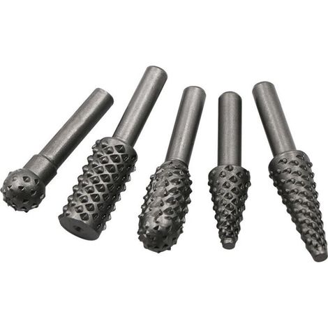 Set mit 5 verschiedenen Holzfräsern – zum Glätten, Polieren, Gravieren, Schleifen, Feilen, Entgraten und für die Holzbearbeitung – Rotationswerkzeug für Bohrfutter – aus Stahl (1/4)