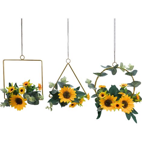 Guirlande Murale En Fer - Fleur Artificielle Tournesol - Décoration Murale Pour Salle De Séjour Porte Et Intérieur - 3 Pièces (1/5)
