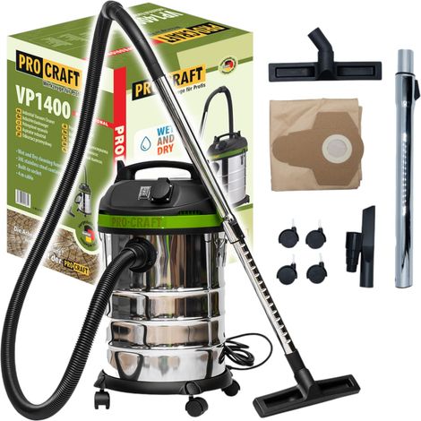 Procraft VP1400 Nass- und Trockensauger 1400 Watt 30 Liter Fassungsvermögen