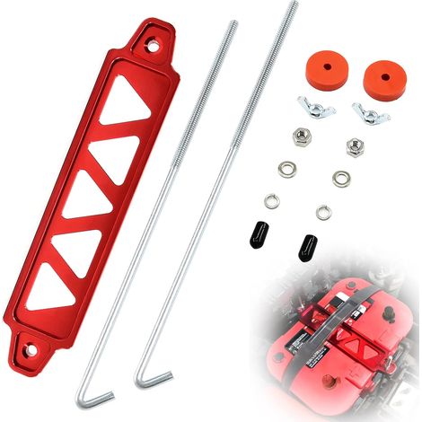 Passende Batteriehalterung, Batteriehalterung aus Aluminiumlegierung, Batterieträger für Autobatterie-Montagehalterung mit Verriegelungszubehör, Autobatterie-Verriegelung – mit 10-Zoll-J-Schrauben (Ro (1/5)