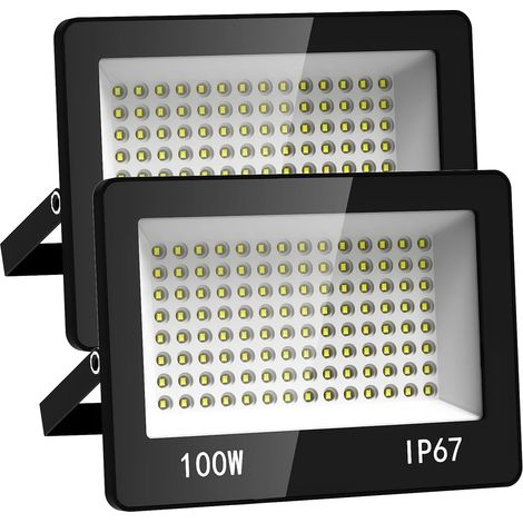 Projecteur LED Extérieur 100W 2PCS, 10000LM Spot LED Extérieur Puissant 6500K Blanc Froid, IP67 Imperméable Eclairage Sécurité, Lampe Exterieur pour Jardin, Patio, Garage,Terrasse, Entrepôt (1/5)