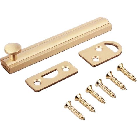 Loquet de Surface, 1 pièce, Loquet de Porte en Laiton sans Rouille, Simple Verrou à Barillet pour Portes de Chambre, Fenêtres, Portes de Toilette et Abris de Jardin (76 mm x 15 mm, Or Brossé