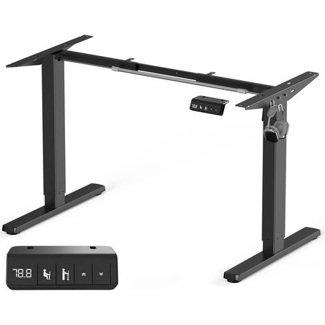 Bureau électrique réglable en hauteur avec moteurs puissants, cadre de bureau réglable en hauteur, avec fonction anti-collision et commande à mémoire de forme, noir (1/5)