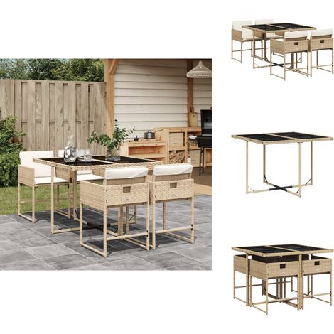 Ensemble à manger de jardin avec coussins 5pcs Beige poly rotin - Salon De Jardin - Meuble De Jardin - Set De Salon De Jardin - Résine Tressée - Poly Rotin (1/5)