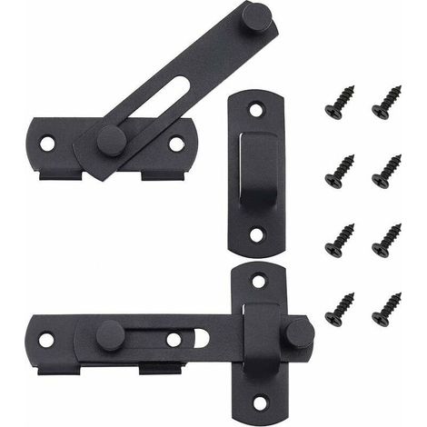 Lot de 2 Verrou de Porte Coulissante en Acier Inoxydable Serrure de Porte à Loquet à Bascule Portail Noir Mat pour les Portes les Fenêtres les Jardins avec les Vis de Montage 100mm (1/5)