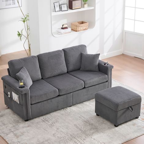 Canapé salon modulable rangement LED USB gris foncé OKMYHOME (1/5)