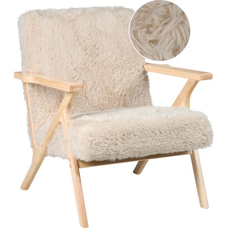 Sillón retro para sala de estar tapizado de pelo sintético estructura de madera beige claro Kisa