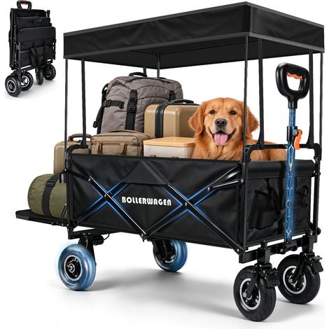 240L Chariot Utilitaire Électrique Pliable Tout-terrain avec Toit Charge 80kg Électrique 120kg Manuel Poignée Réglable 68-100cm Pneus Gonflables Tissu Oxford 600D Compatible Makita 14,4V Auvent Amovib (1/5)