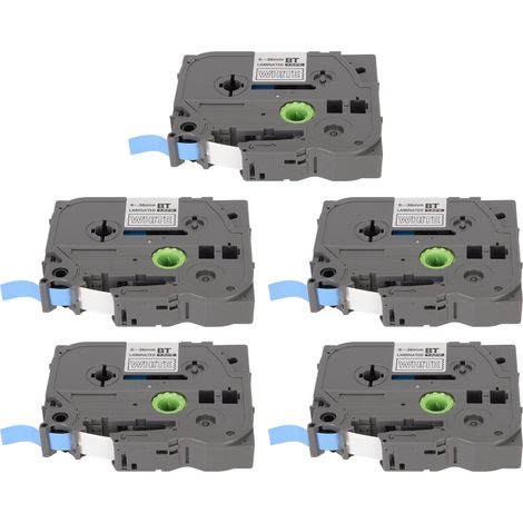Lot de 5 rubans pour étiqueteuses 9 mm, laminés, imperméables et résistants à la décoloration, multi-usages, compatibles avec PT D210, PT D200, PT H110 et PT D400, blanc sur bleu, BZE 525 (1/5)