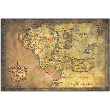 Poster del mapa de la tierra media - ilustracion fantastica detallada 61 x 91 cm 235948077