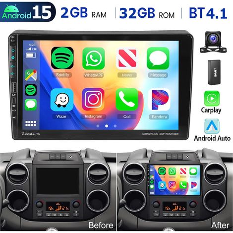 Autoradio Android 15 avec CarPlay et navigation GPS pour Peugeot Partner 2008-2017 avec port USB Type-C - 2+32G DAB+ CAM (1/5)