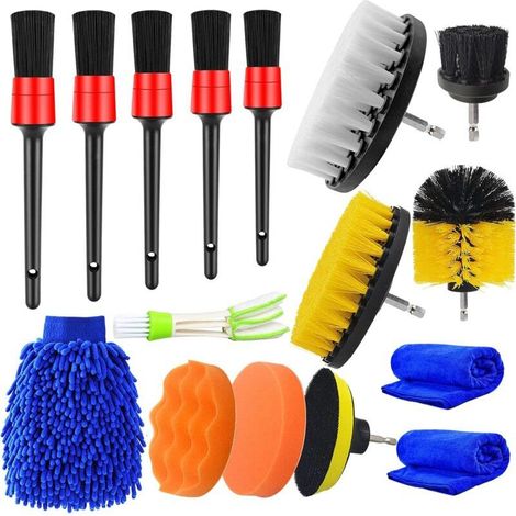 16Pcs Lot de Brosse Nettoyage Voiture,Pinceau Detailing Auto,Kit de Brosse Nettoyage Voiture Interieur Exterieur,Brosse Nettoyage Perceuse Électrique,Brosse de Jante Voiture Nettoyage de Roue (1/5)
