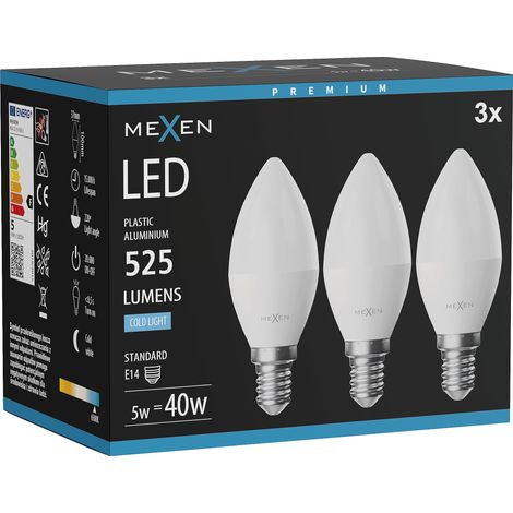 Mexen Nova 3x Ampoule LED E14, C37, 5W, Froid - 6500K, 525 lm - L102-E14-0565-01x03 (1/3)