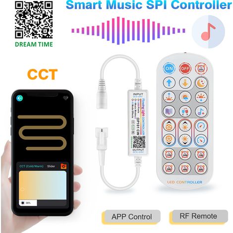 Bluetooth Smart app, dual color temperature SPI LED light controller with music and DREAM TIME lighting effect