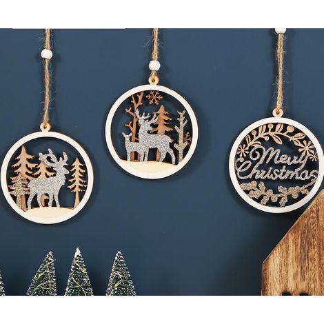 3 pièces décoration de jour de noël pendentif en bois artisanat fenêtre ornement maison fête cadeau de noël (1/2)