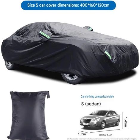 Housse de voiture, noire 190T, tissu argenté, protection contre la poussière, la pluie et le soleil, housse de protection pour voiture (taille S)