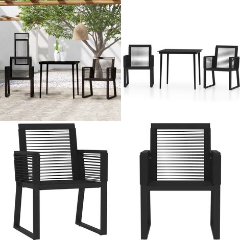 Juego de comedor para jardín 3 piezas negro - Mesa de jardín - Sillas de jardín