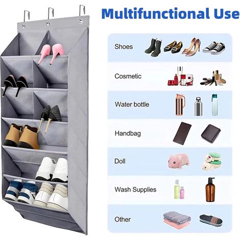 Organisateur de chaussures, 41 x 120 x 17 cm, en tissu Oxford, couleur grise, 9 poches, pliable, pour entrée, chambre ou dressing.-AquaForge (1/5)