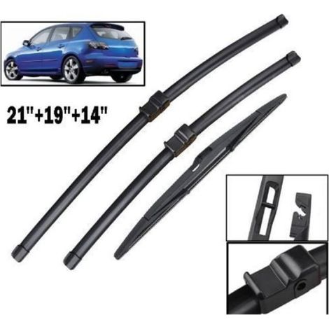 Balai Essuie-Glace Avant Et Arriere - Pour Mazda 3 BK 2003-2009 - Lot De 3 Pieces (1/5)