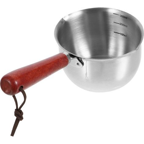 Mini chauffe-lait/beurre/casserole en acier inoxydable avec poignée en bois-22.10X11.60X5.80CM (1/5)