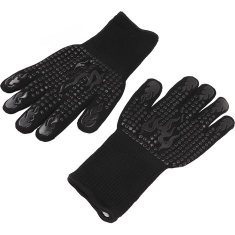 Lot de 2 gants résistants à la chaleur, isolation thermique, haute température, antidérapants, lavables, en silicone tricoté, taille unique, noirs (1/5)