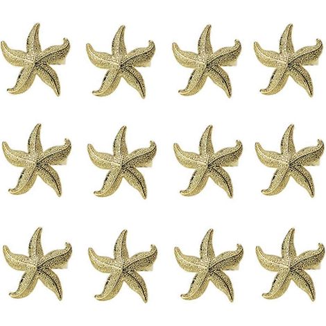 Serviettenringe in Seesternform, 12 Stück, goldfarben, im maritimen Stil, für Sommerhochzeiten, Strandpartys, Tischdekorationen (1/5)