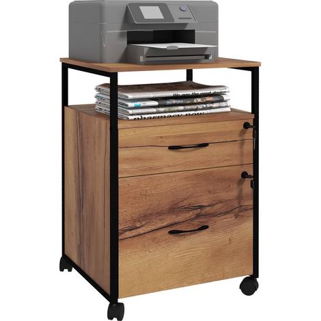 Caisson marron style rustique à roulettes pour classeur lettres A4, 44x40x66,5 cm, meuble bureau authentique et pratique