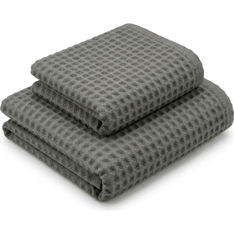 Asciugamani Nido d'Ape 100% Cotone 330 g/m² Made in Italy – Set 2 Pezzi (60x110 + 40x60) Tex Family – Grisaglia