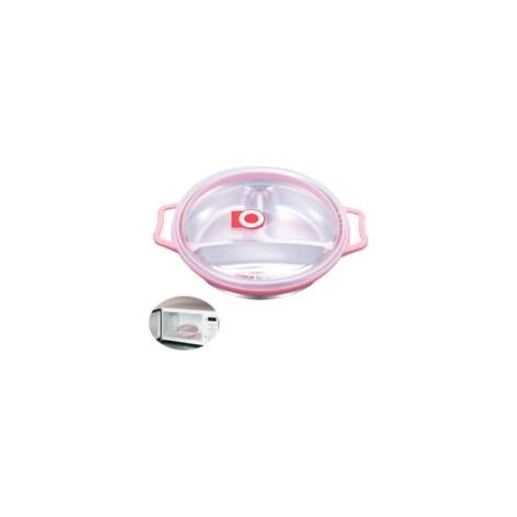 Mikrowellengeeigneter Teller mit Deckel, 1300 ml, Edelstahl, geeignet für Mikrowelle und Gefrierschrank, 3 Fächer, Deckel mit Belüftung, BPA-frei, 22 x 5 cm (Rosa) - Crezuo (1/4)