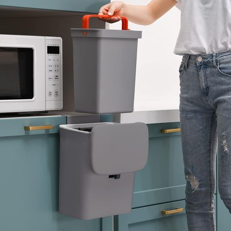 Poubelle Suspendue Cuisine 9L Poubelle Murale avec Couvercle Poubelle Améliorée Kitchen avec Seau Intérieur Poubelle Suspendue aux Armoires et Tiroirs pour Salle de Bain (1/5)