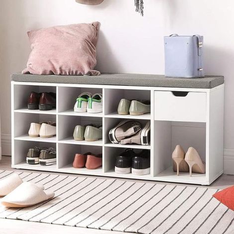 Banc avec rangement Woodrow 104 x 30 x 48 cm Design blanc (1/5)
