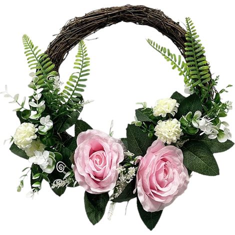 Guirlande Florale - Pivoine Artificielle et Rose Blanche - Pour Porte d'Entrée Mur ou Décoration Intérieure - 1 Pièce - 40 x 33 cm (1/5)