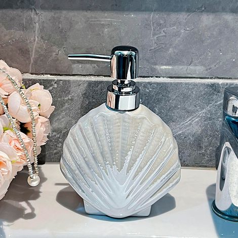 Keramik-Seifenspender mit Pumpe, nachfüllbare Flasche für Shampoo und Duschgel, luxuriöses, leichtes Design mit irisierendem weißem Muschelmuster für das Badezimmer-lsw (1/2)