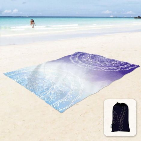 Couverture De Plage - Tapis Anti-sable 130x150 cm - Avec Poches D'angle Et Sac En Filet - 1 Pièce