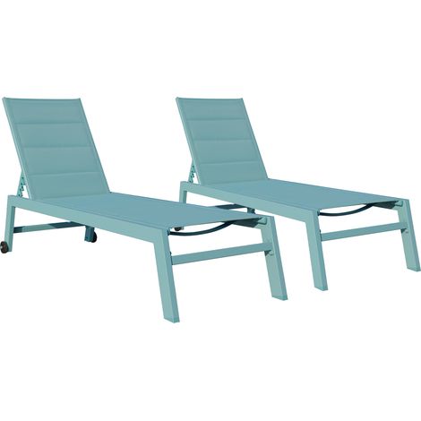 Set di 2 lettini BARBADOS in textilene azzurro - alluminio azzurro