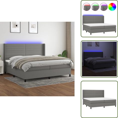 Sommier à lattes de lit matelas LED Gris foncé 200x200 cm Tissu - Sommier Tapissier - Lit Plateforme - Lit Avec Led - Matelas À Ressorts Ensachés - Têtière Ajustable (1/5)